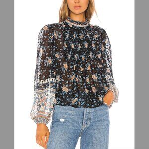 Ulla Johnson Cass Printed Floral Silk Top Midnight Blue 2